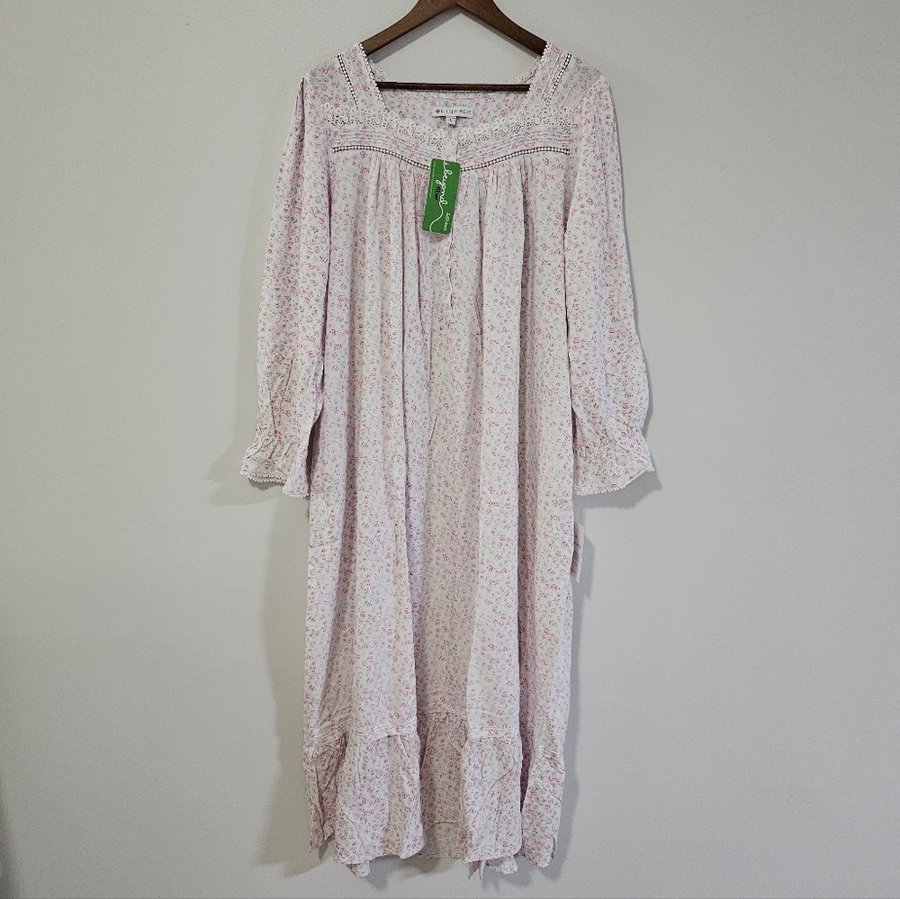 EILEEN WEST Long Sleeve Floral 100% Rayon Ballet Nightgown Gown Large